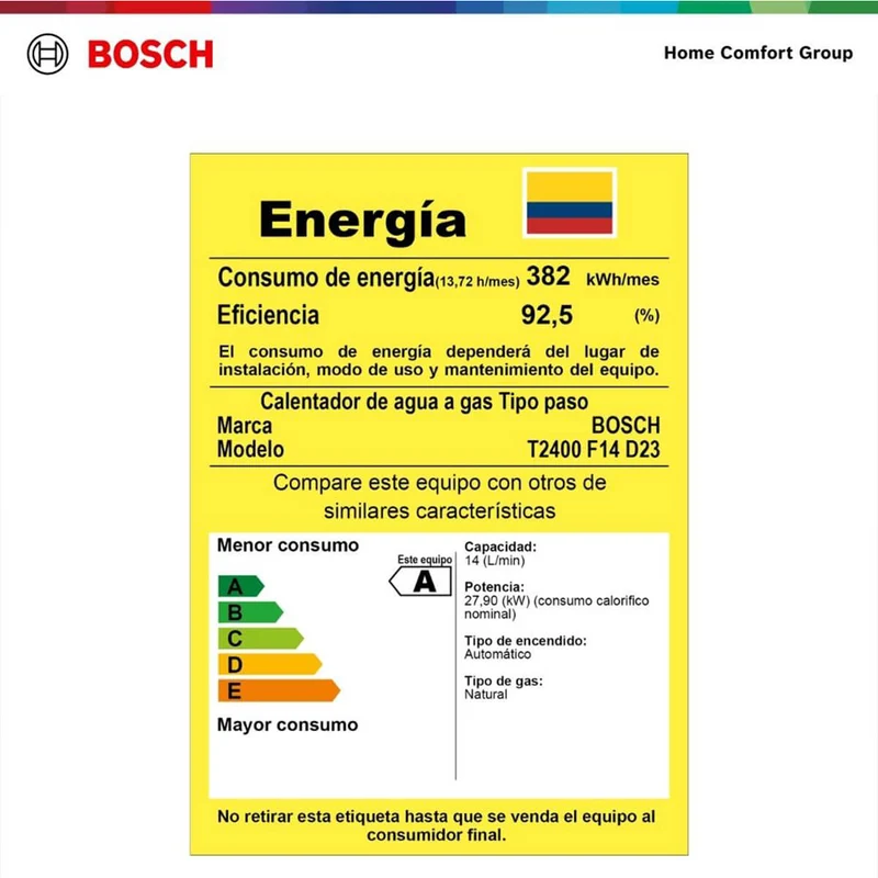 Calentador de agua 14 litros tiro forzado de paso gas natural Therm 2400 F