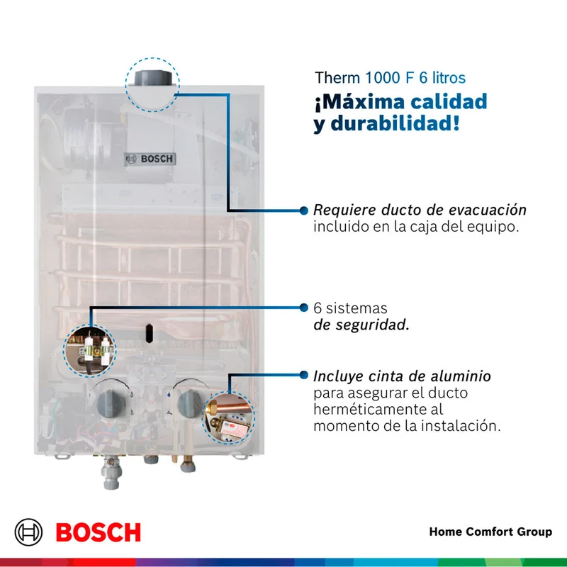 Calentador de agua 6 litros tiro forzado de paso a gas natural Therm 1000 F