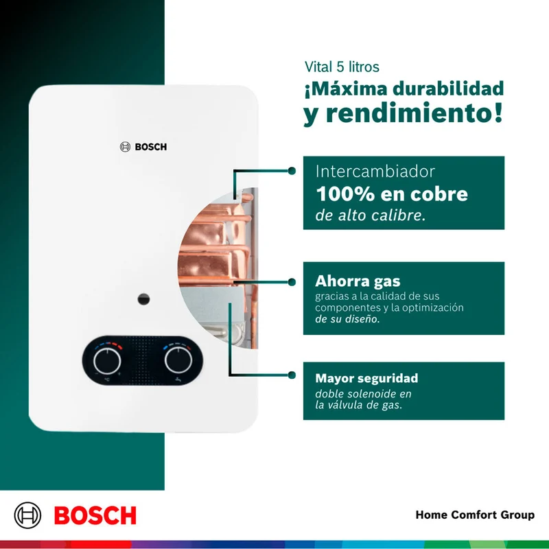 Calentador de agua 5 litros tiro natural de paso a gas propano Vital 1500