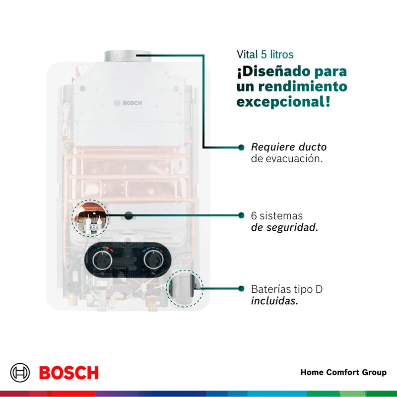 Calentador de agua 5 litros tiro natural de paso a gas propano Vital 1500