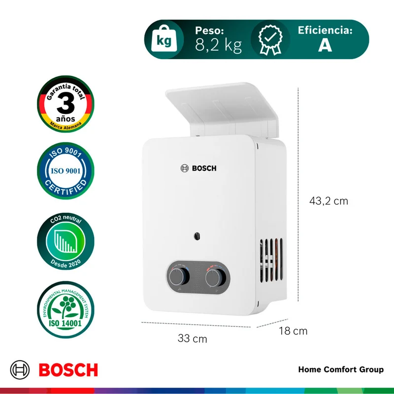 Calentador de agua 5.5 litros tiro natural de paso a gas propano Vital 1500 BOSCH