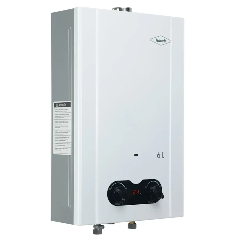 Calentador de agua de paso a gas natural tiro forzado Bambú 6 litros blanco marca Haceb