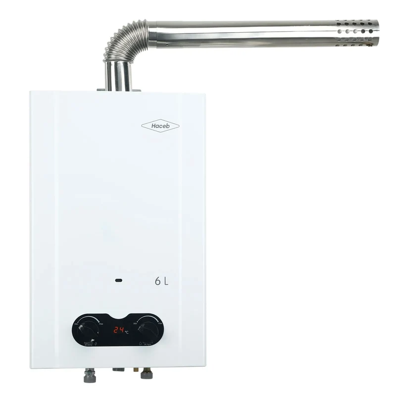 Calentador de agua de paso a gas natural tiro forzado Bambú 6 litros blanco marca Haceb