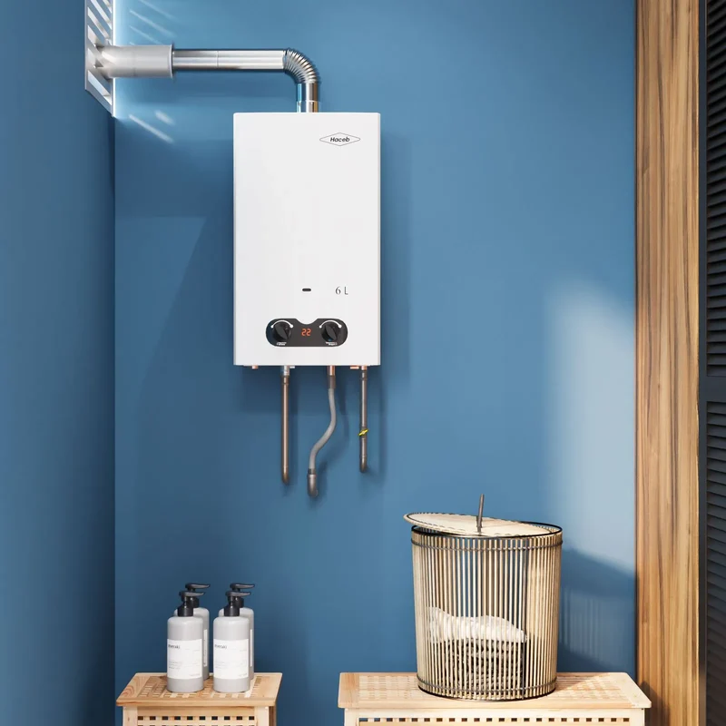 Calentador de agua de paso a gas natural tiro forzado Bambú 6 litros blanco marca Haceb