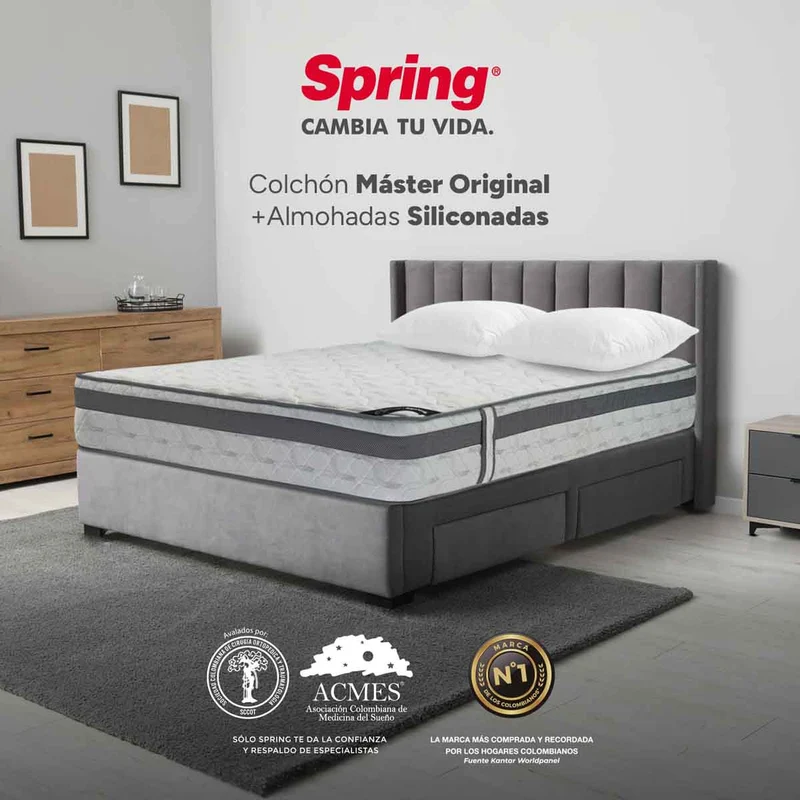 Combo colchón spring master original king 200x200 cm + set almohada siliconada