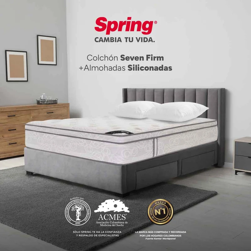 Combo colchón spring seven firm king 200x200 cm + set almohada siliconada