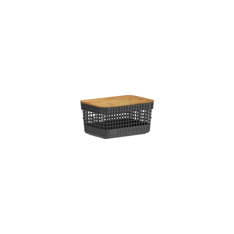 Cesta grid con tapa de bambú de 2.5 litros color negro