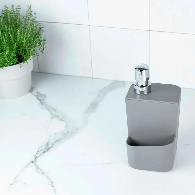 Dispensador con dosificador para detergente 650 ml color plomo.