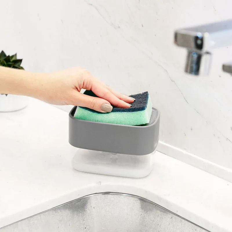 Dispensador para detergente y esponja trium color plomo.