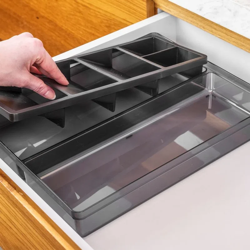 Organizador de utensilios y cubiertos clear color humo y negro