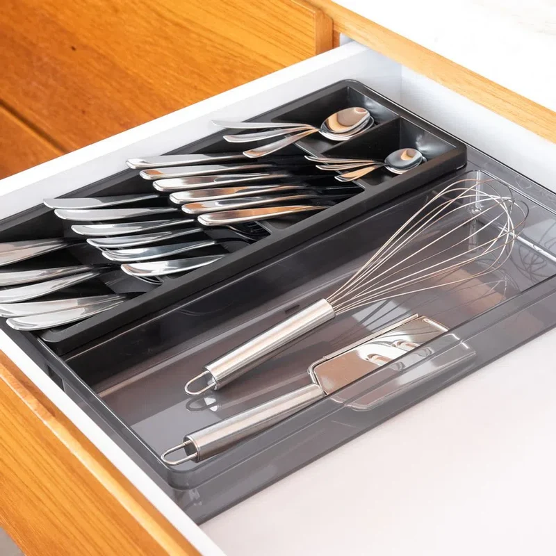 Organizador de utensilios y cubiertos clear color humo y negro