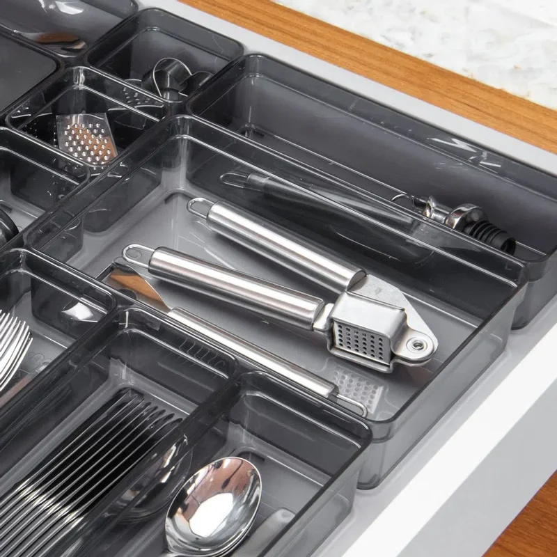 Organizador de cajón clear cm color plomo.