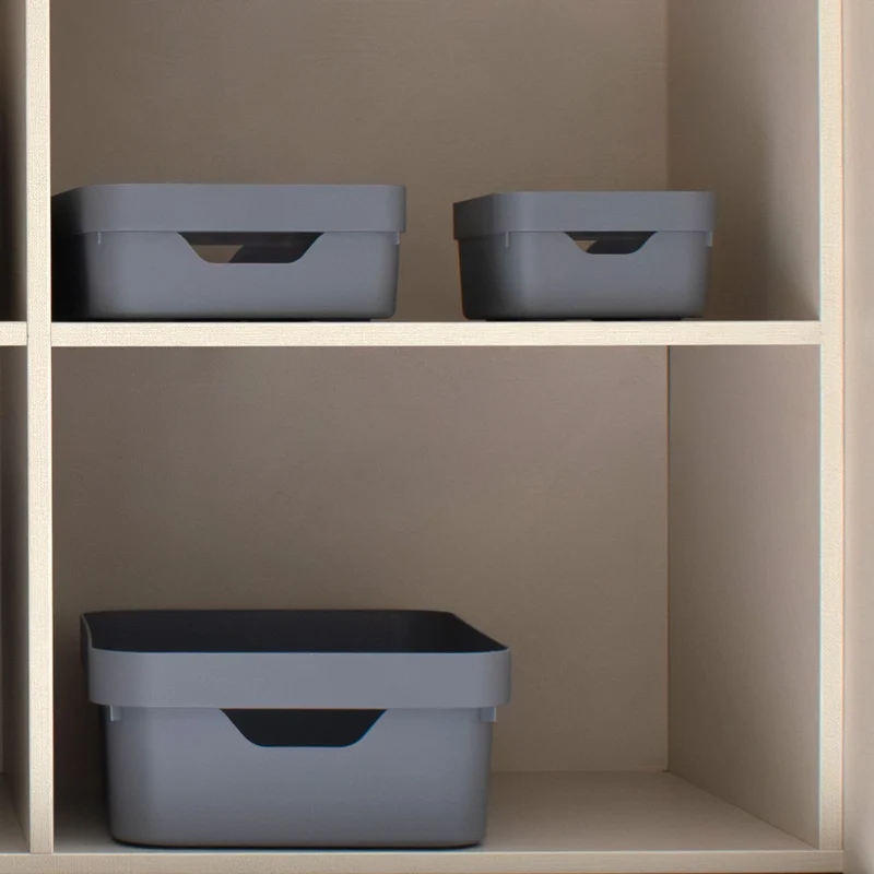 Caja organizadora baja cube sin tapa color plomo