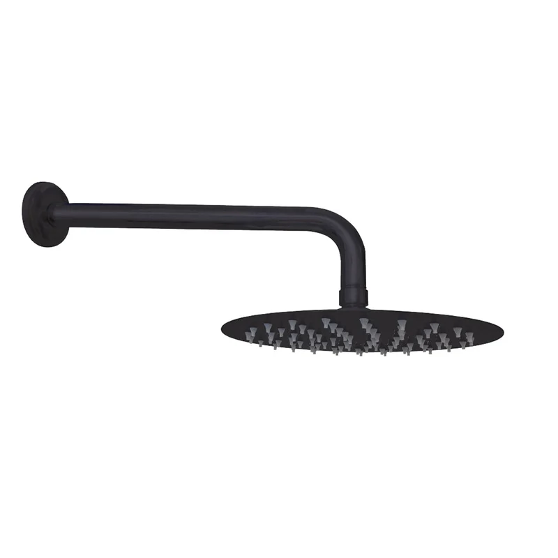 Regadera redonda Slim 8" Negro Mate con brazo 30 cm