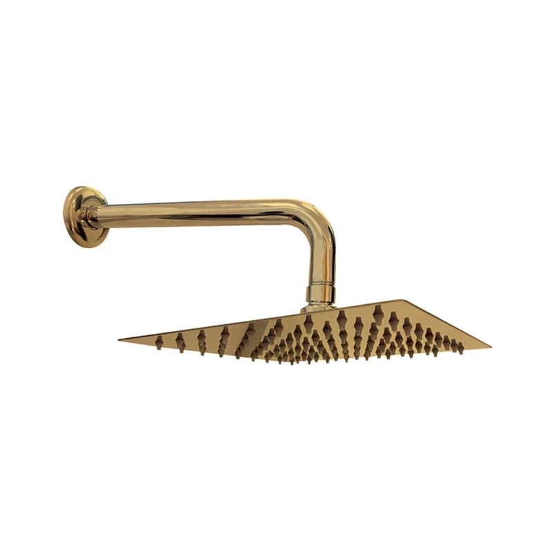 Regadera cuadrada Slim 8" Oro Atacama con brazo 30 cm