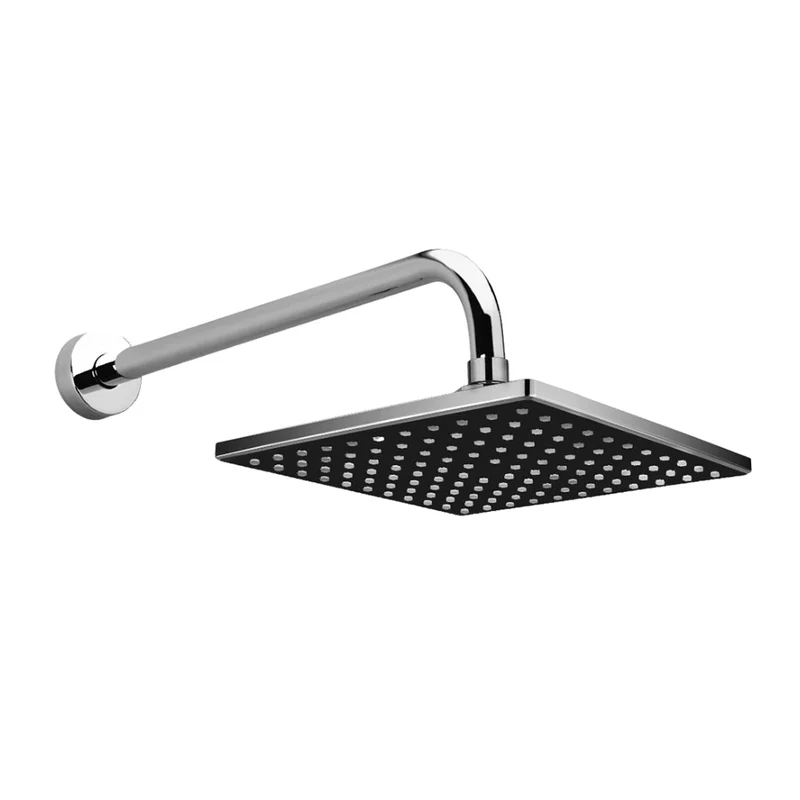 Regadera cuadrada Saona 8" Cromo -Negra con brazo 30 cm