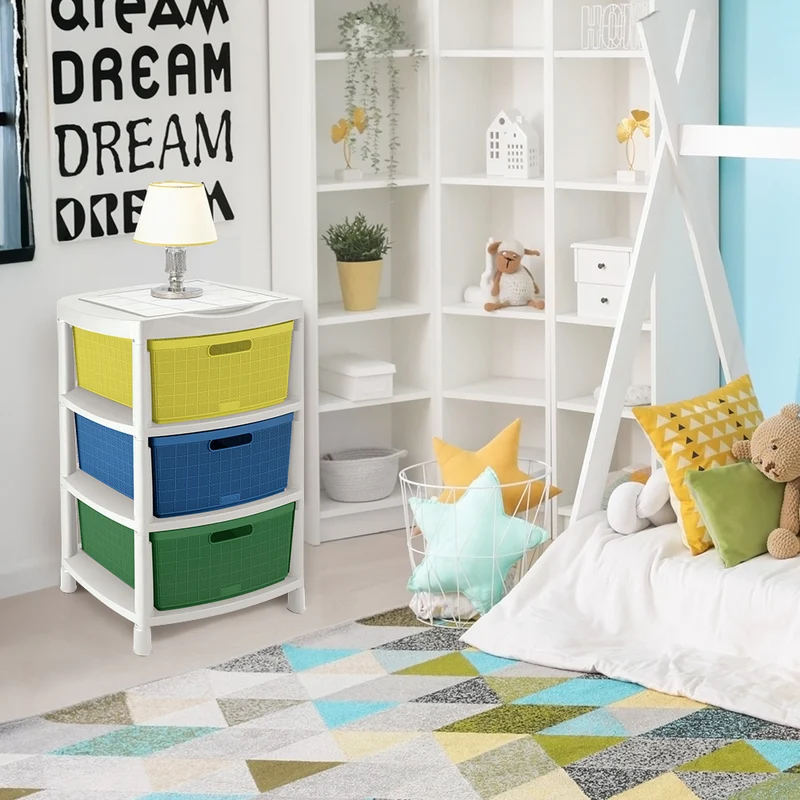 Cajas organizadoras fique con 3 gavetas y tapa tricolor niño Rimax