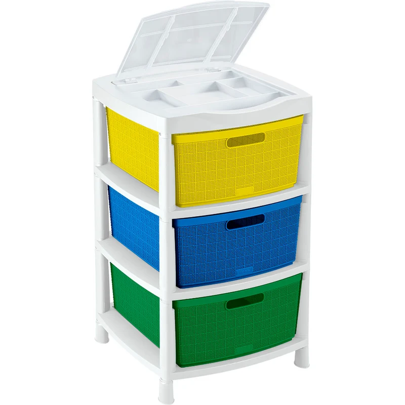 Cajas organizadoras fique con 3 gavetas y tapa tricolor niño Rimax