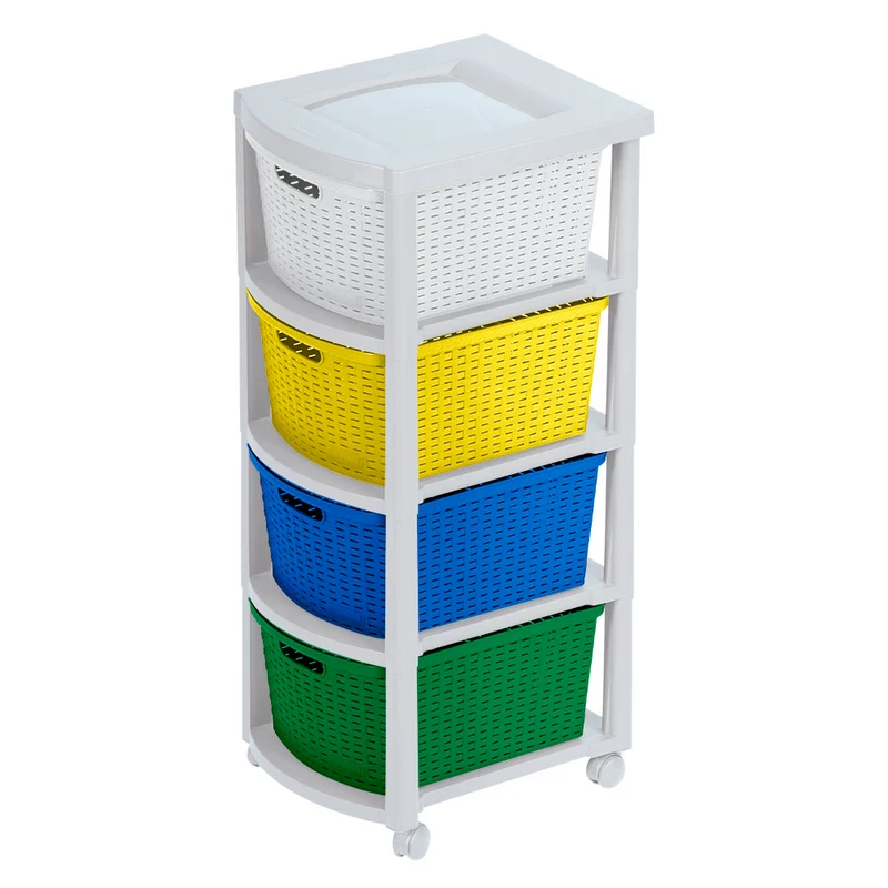 Cajonero apariencia rattan 4 gavetas altas tricolor niño Rimax