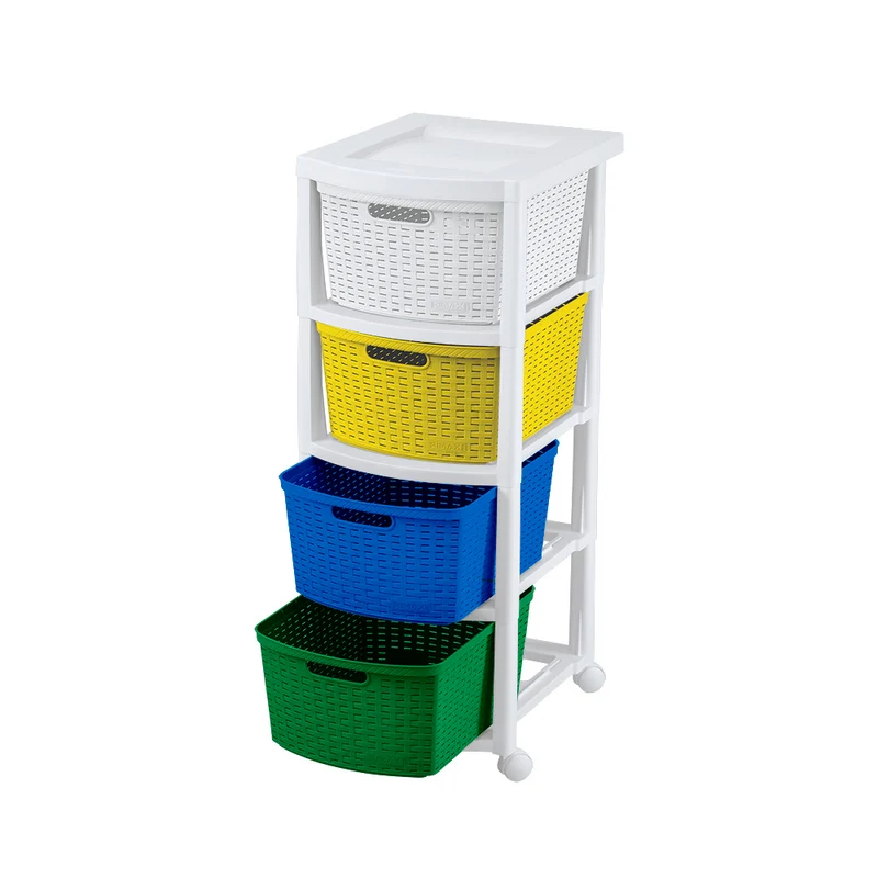 Cajonero apariencia rattan 4 gavetas altas tricolor niño Rimax