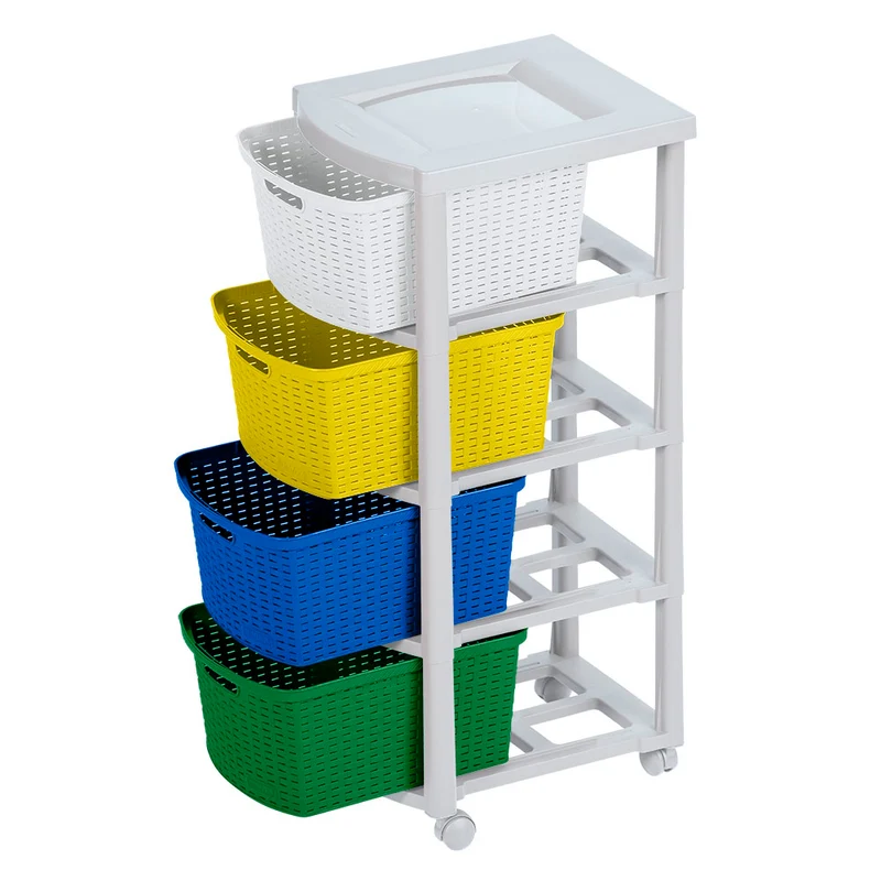 Cajonero apariencia rattan 4 gavetas altas tricolor niño Rimax