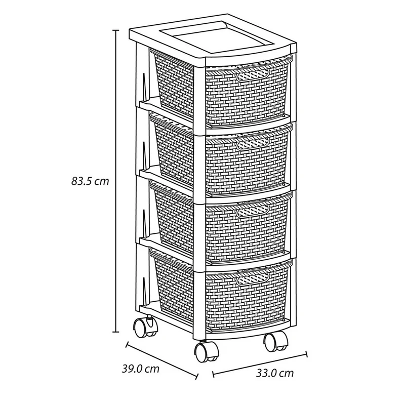 Cajonero apariencia rattan 4 gavetas altas tricolor niño Rimax
