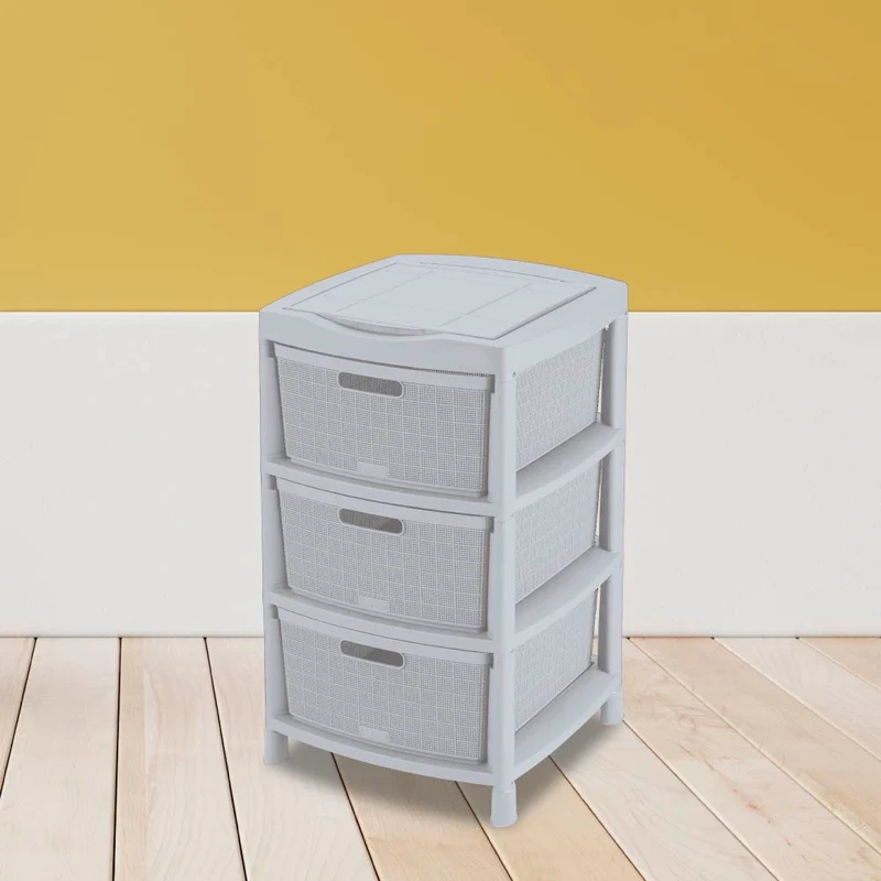 Cajas organizadoras fique con 3 gavetas y tapa gris hielo Rimax