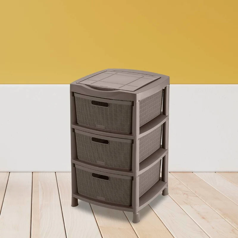 Cajas organizadoras fique con 3 gavetas y tapa mocca Rimax
