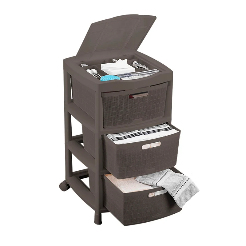Cajas organizadoras fique con 3 gavetas y tapa mocca Rimax