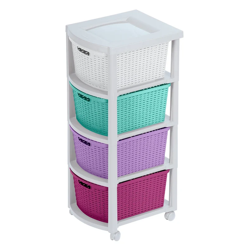 Cajonero apariencia rattan 4 gavetas altas tricolor niña Rimax