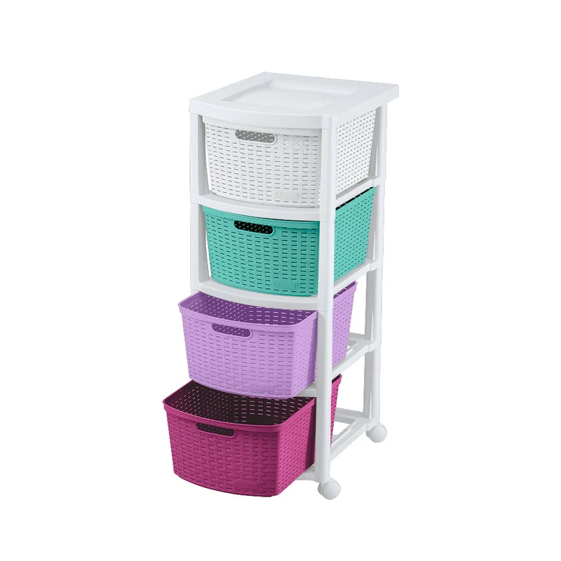 Cajonero apariencia rattan 4 gavetas altas tricolor niña Rimax