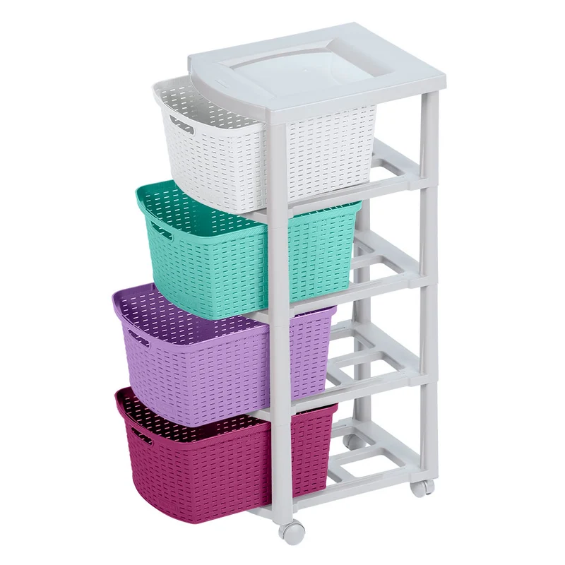 Cajonero apariencia rattan 4 gavetas altas tricolor niña Rimax