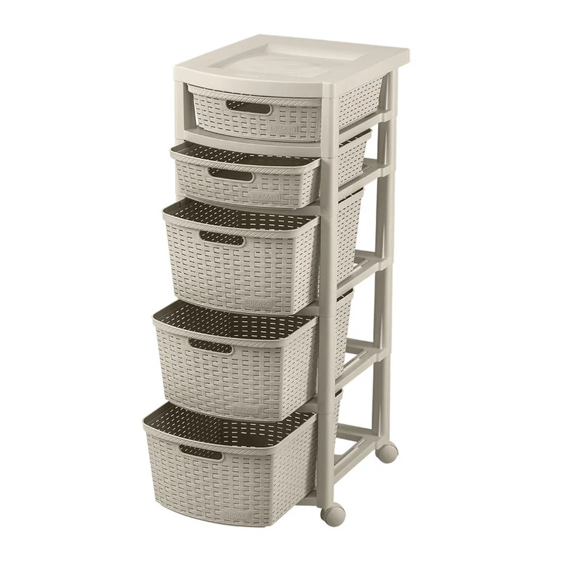 Cajonero apariencia rattan 2 gavetas bajas + 3 gavetas altas Rimax