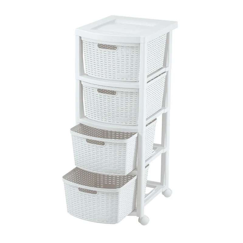 Cajonero apariencia rattan 4 gavetas altas blanco nieve Rimax