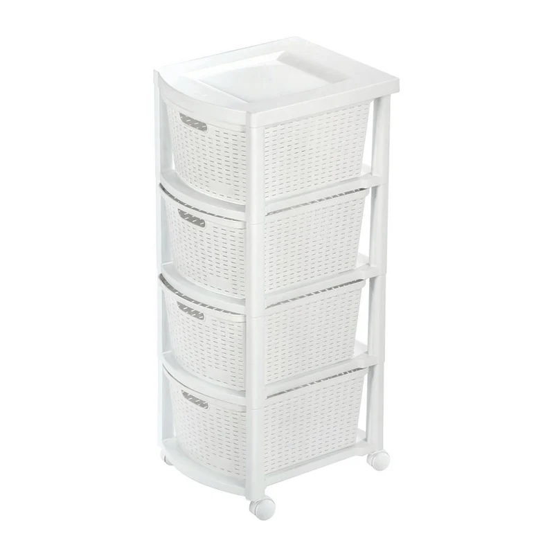 Cajonero apariencia rattan 4 gavetas altas blanco nieve Rimax