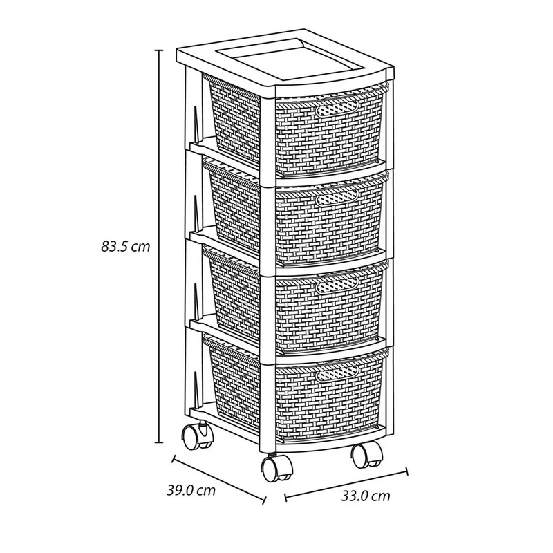 Cajonero apariencia rattan 4 gavetas altas blanco nieve Rimax