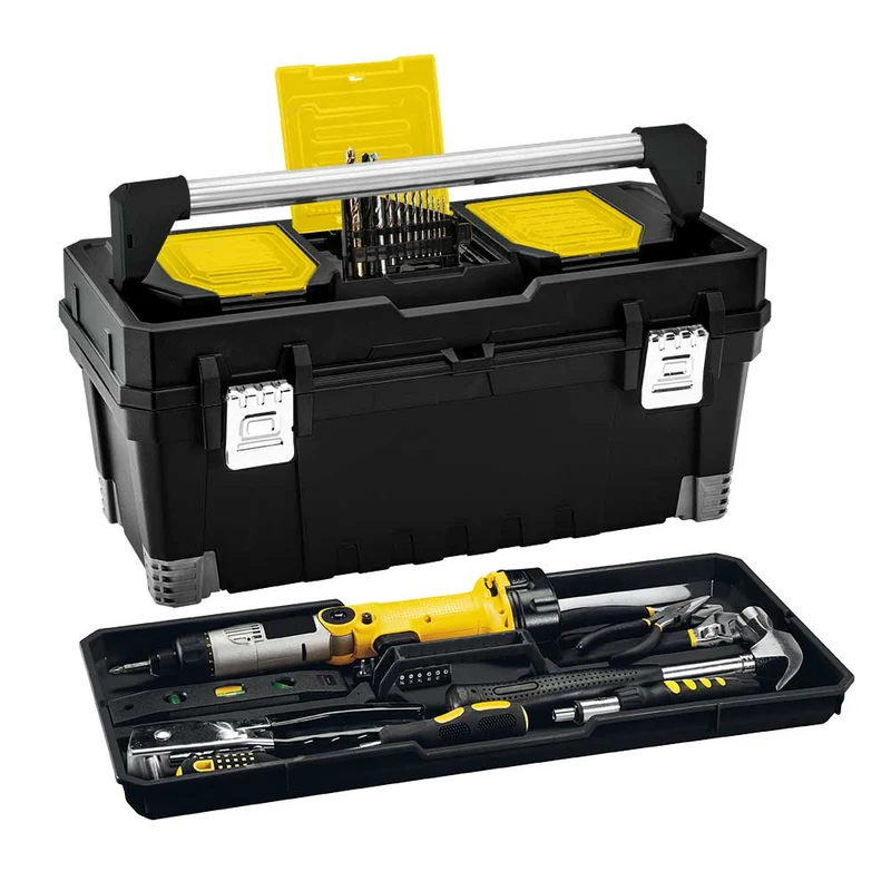 Caja de herramientas 25" profesional con cerradura metálica negro Rimax
