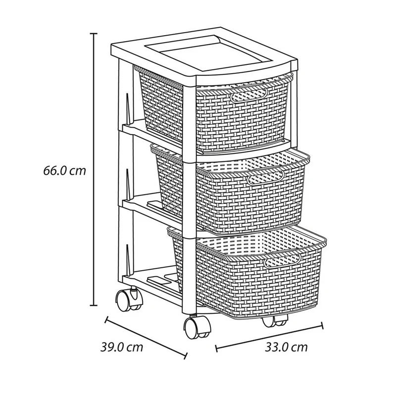 Cajonero apariencia rattan 3 gavetas altas Rimax