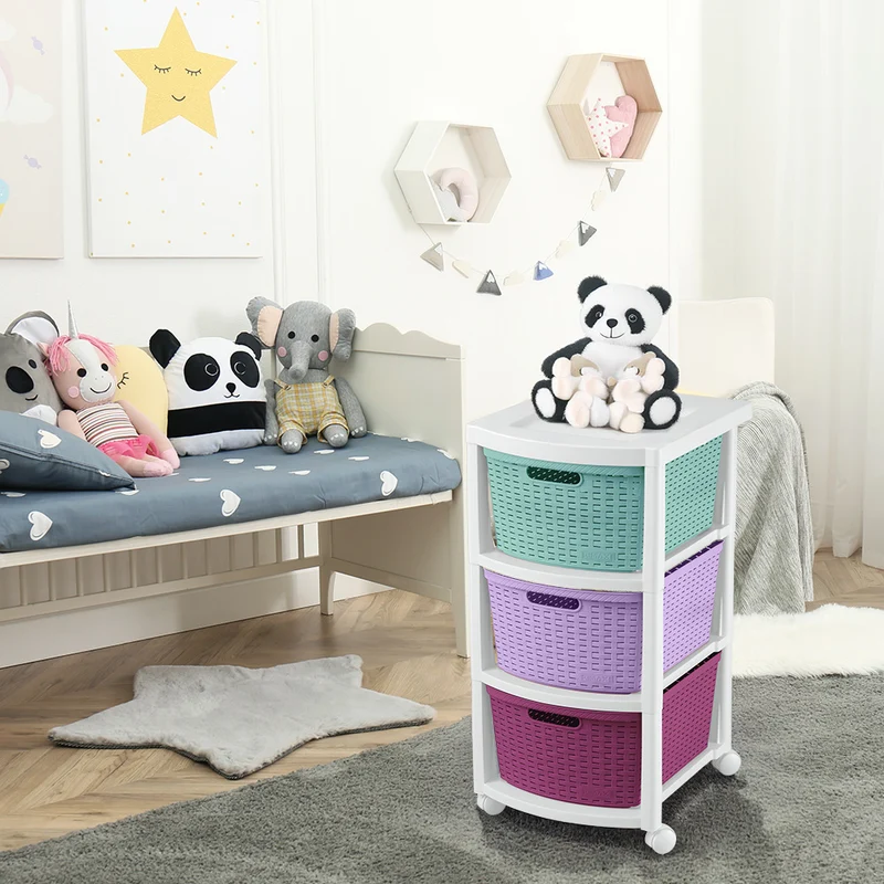 Cajonero apariencia rattan 3 gavetas tricolor niña Rimax