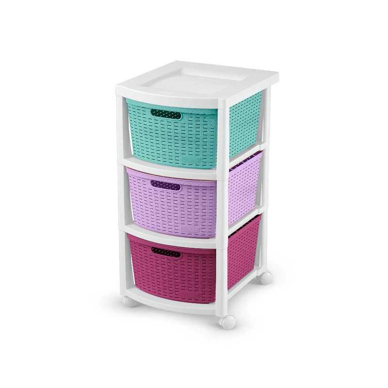 Cajonero apariencia rattan 3 gavetas tricolor niña Rimax