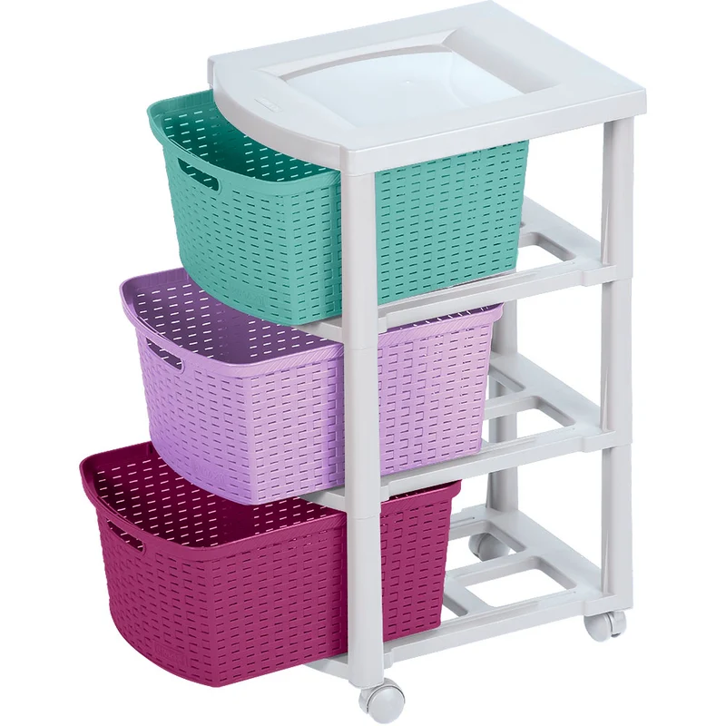 Cajonero apariencia rattan 3 gavetas tricolor niña Rimax