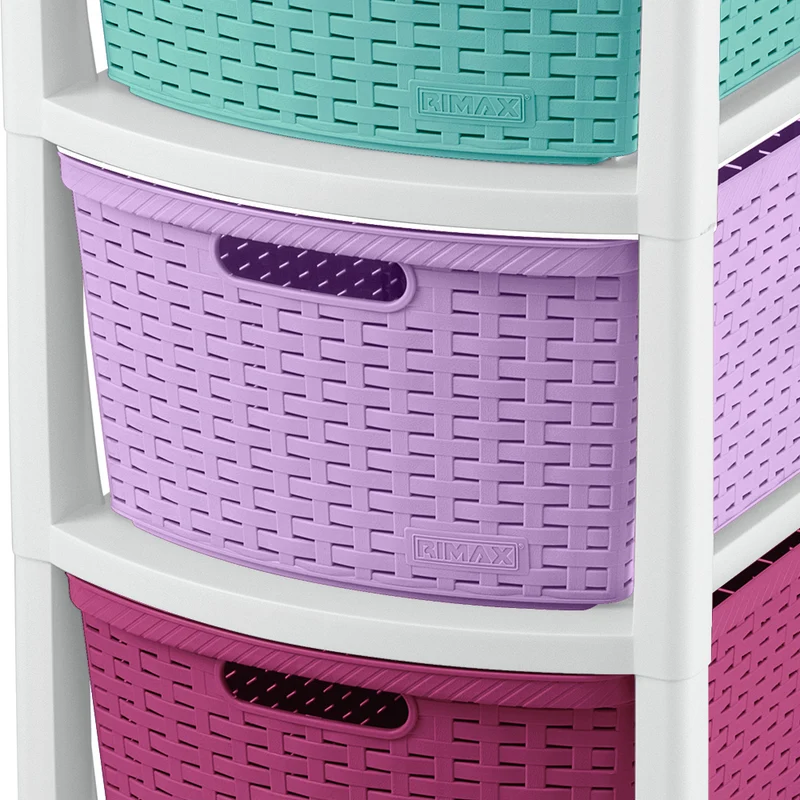 Cajonero apariencia rattan 3 gavetas tricolor niña Rimax