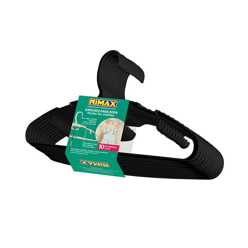 Gancho para ropa set x 10 und negro Rimax