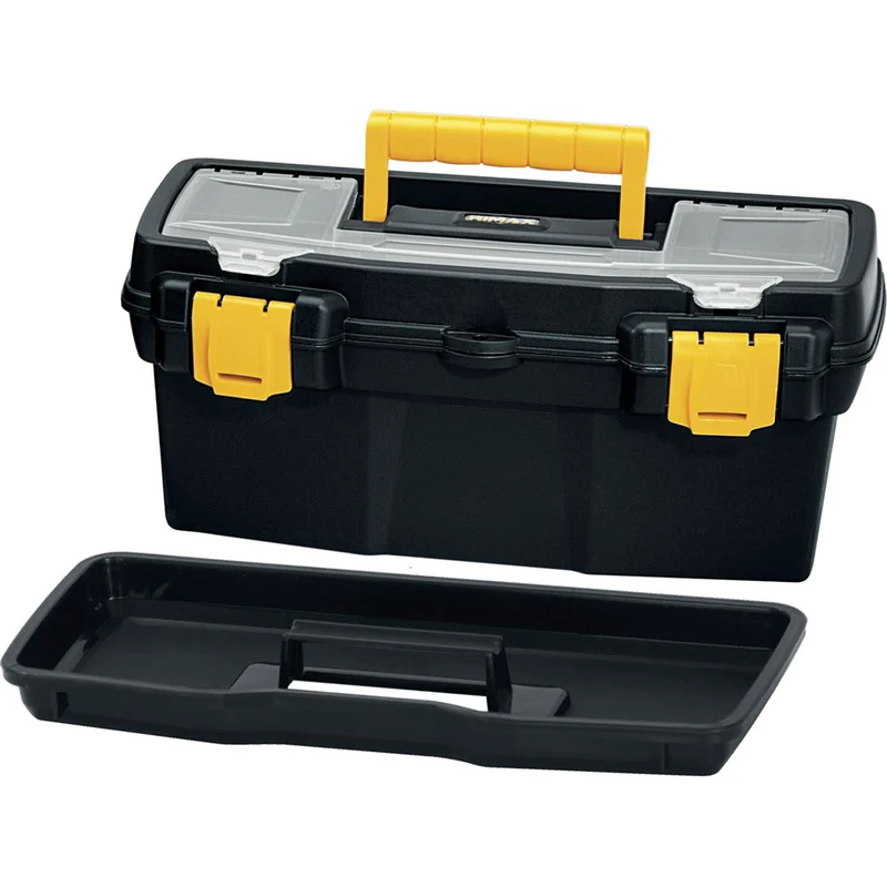 Caja organizadora de herramientas 16" apilable con tapa y cerradura plástica negro Rimax