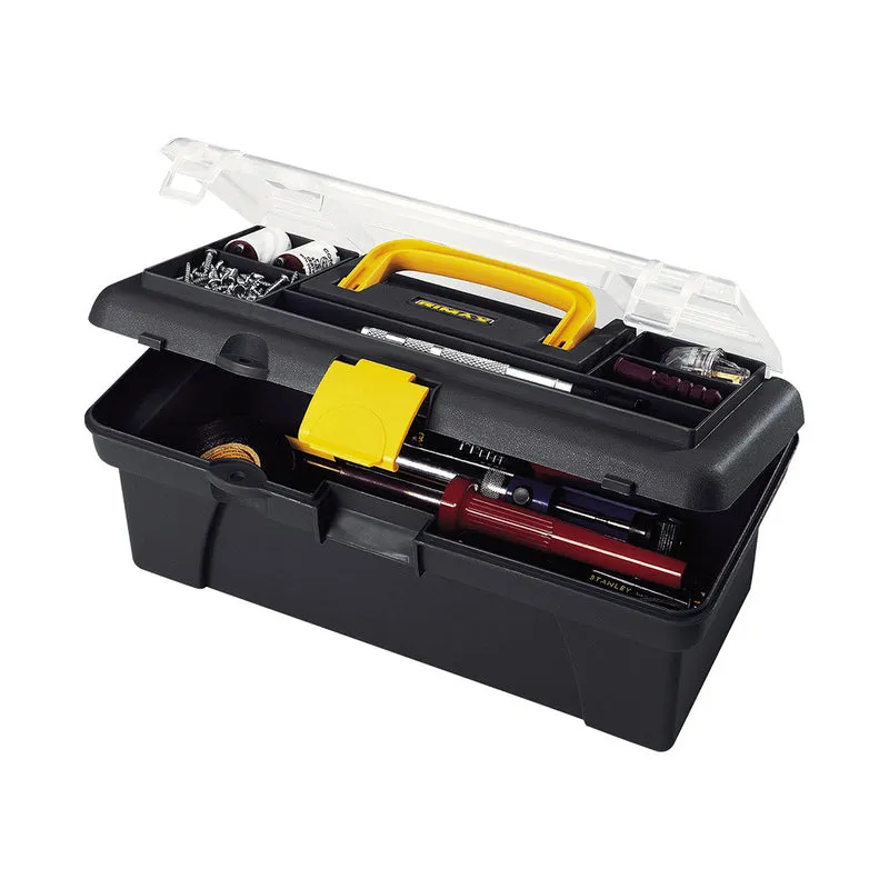 Caja organizadora de herramientas con tapa ycerradura plástica negra Rimax