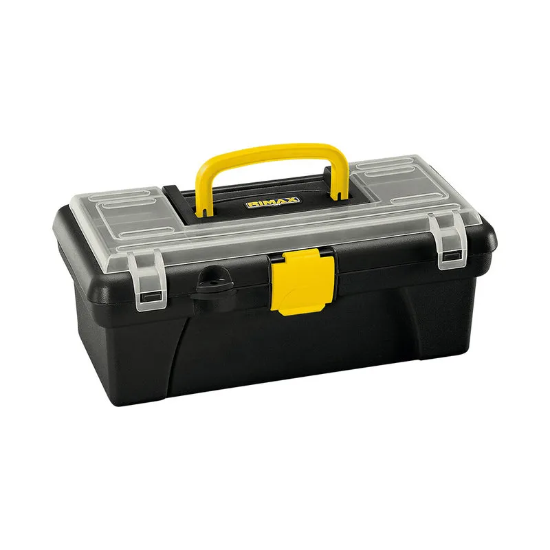 Caja organizadora de herramientas con tapa ycerradura plástica negra Rimax