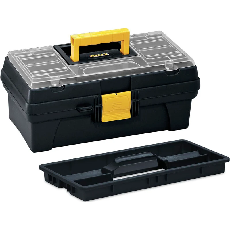 Caja organizadora de herramientas con tapa ycerradura plástica negra Rimax