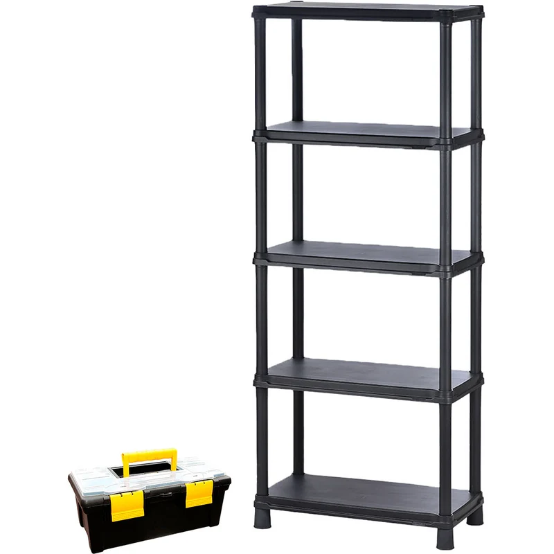 Caja organizadora de herramientas con tapa ycerradura plástica negra Rimax