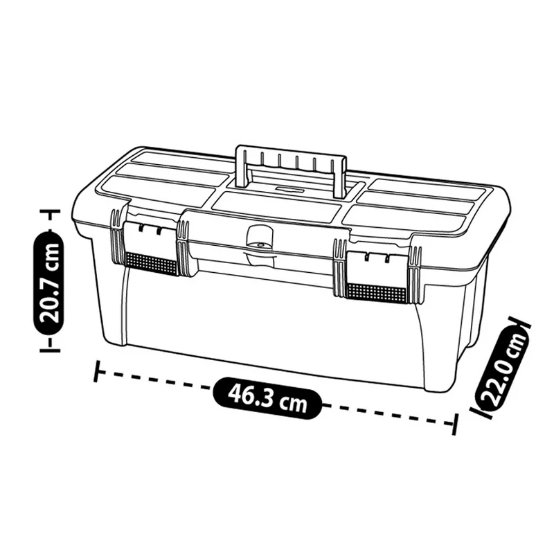 Caja organizadora de herramientas con tapa ycerradura plástica negra Rimax