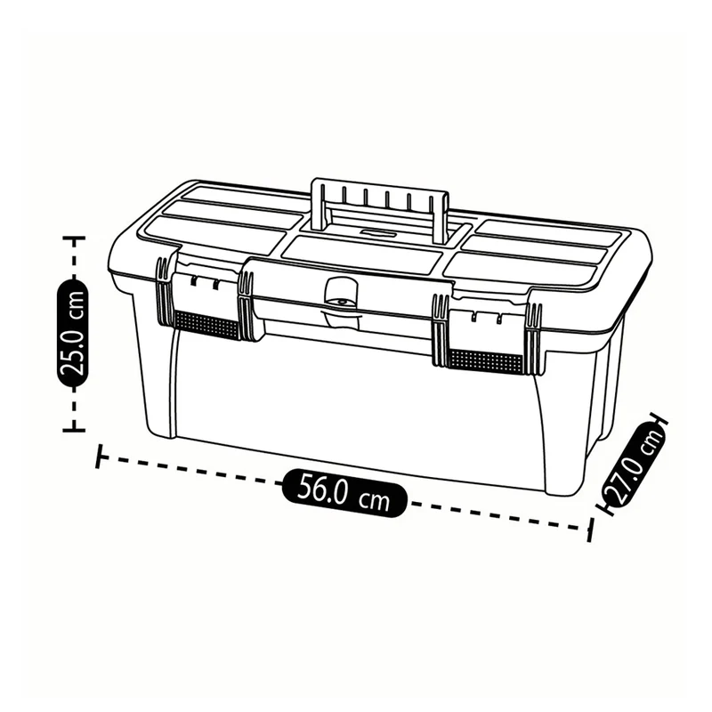 Caja organizadora de herramientas con tapa ycerradura plástica negra Rimax